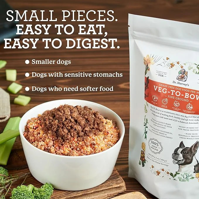 Dr. Harvey's Veg-to-Bowl Fine Ground Dog Food, Human Grade Dehydrated Base Mix for Dogs, Grain Free Holistic Mix for Small...