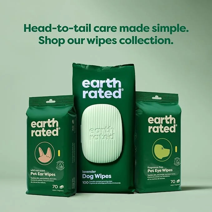 Earth Rated Dog Grooming Wipes, Hypoallergenic, Cleaning and Hydrating, for Paws, Body and Butt, Lavender Scented, 100 Cou...