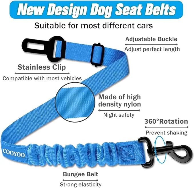COOYOO Dog Seat Belt,3 Piece Set Retractable Dog Car Harness Adjustable Dog Seat Belt for Vehicle Nylon Pet Safety Seat Be...