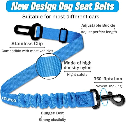 COOYOO Dog Seat Belt,3 Piece Set Retractable Dog Car Harness Adjustable Dog Seat Belt for Vehicle Nylon Pet Safety Seat Be...