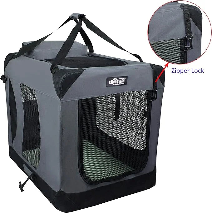 EliteField 3-Door Folding Soft Dog Crate with Carrying Bag and Fleece Bed (2 Year Warranty), Indoor & Outdoor Pet Home (42...