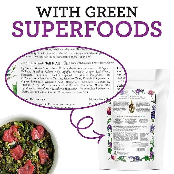 Dr. Harvey's Paradigm Green Superfood Dog Food, Human Grade Dehydrated Grain Free Base Mix for Dogs, Diabetic Low Carb Ket...