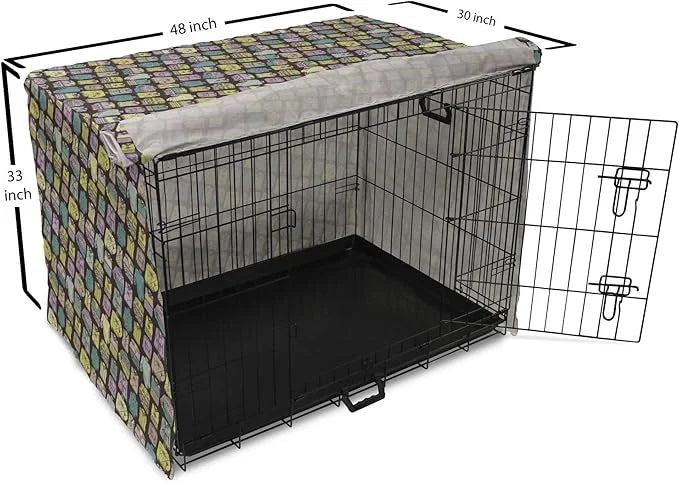 Ambesonne Fashion Dog Crate Cover, Diagonal Vintage Knitted Clothing Outfits Autumn Spring Winter Seasons, Easy to Use Pet...