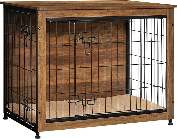 DWANTON Dog Crate Furniture with Cushion, Wooden Kennel Table with Double Doors, Indoor Dog House, Medium Size, 32.5" L, W...