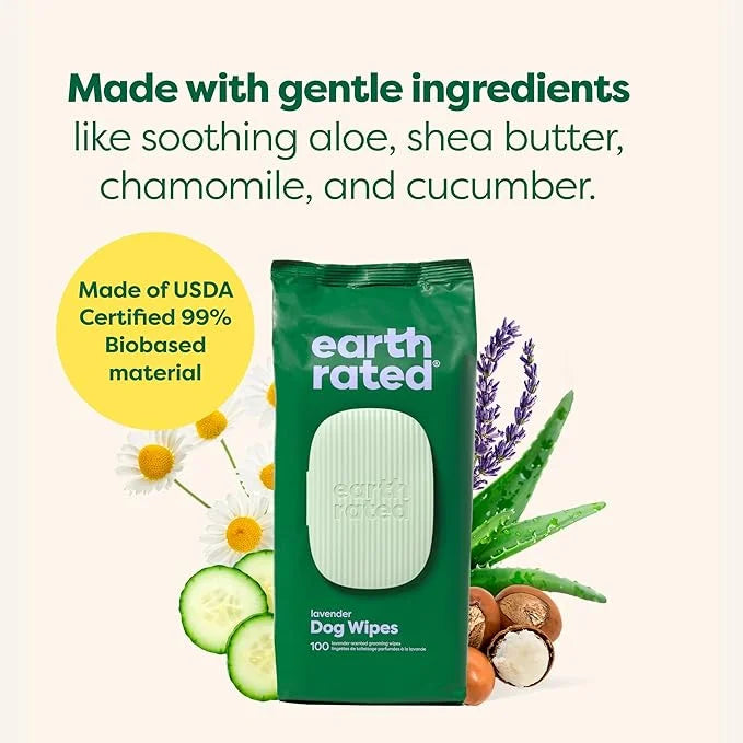 Earth Rated Hypoallergenic Dog Grooming Wipes for at Home & On-The-Go, for Paws, Body & Butt, Includes 4 Travel and Full S...