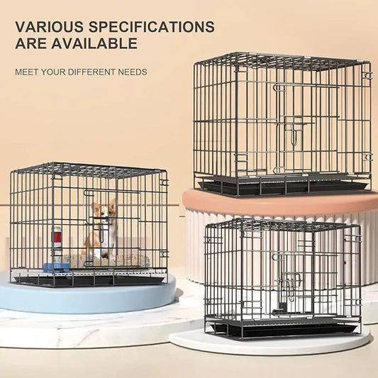 Heavy-Duty Steel Dog Crate, 27.6"x20.2"x23" Foldable Kennel with Secure Lock & Removable Tray, Grey Indoor Pet Cage - Prod...