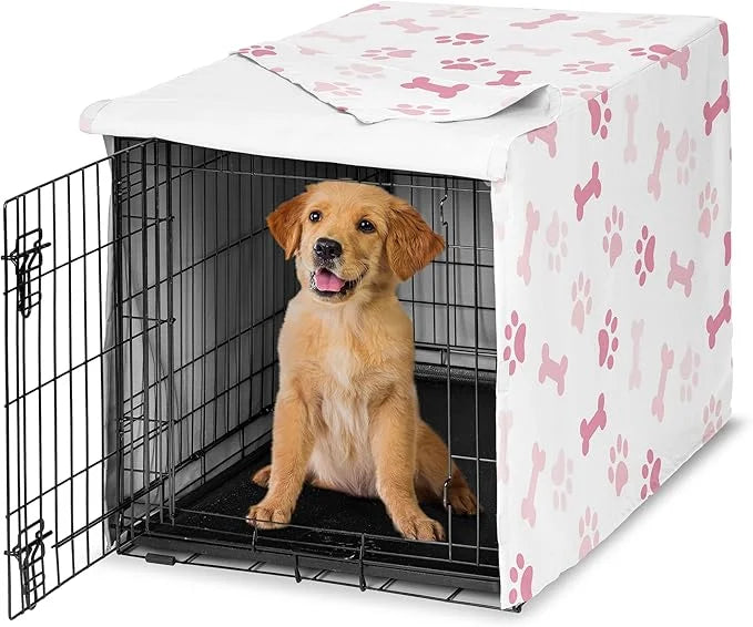 Sweet Jojo Designs 36in. Medium Dog Crate Cover (Bones and Paw Prints) Pet Cage, Kennel Covers (Modern, Cartoon, Doggy, Pu...