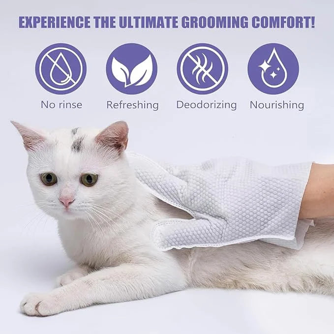 TIBLACK Pet Bathing Wipes for Dogs & Cats, Cleaning & Deodorizing Grooming Gloves, Nourish Fur Glove Wipes for Daily Care ...