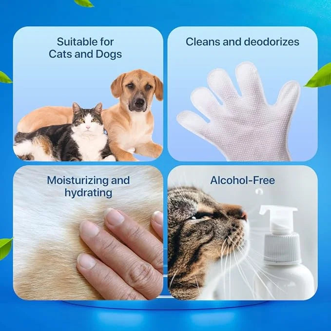 Extra Thick Pet Grooming Glove Wipes for Dogs & Cats, Cleaning & Odor-Controlling Grooming Gloves, Nourish Fur Glove Wipes...