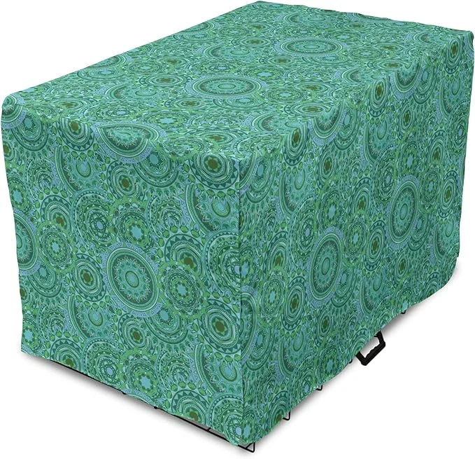 Lunarable Emerald Dog Crate Cover, Mandala Pattern with Soft Color Pattern Complex Motif Eastern Geometric Style, Easy to ...