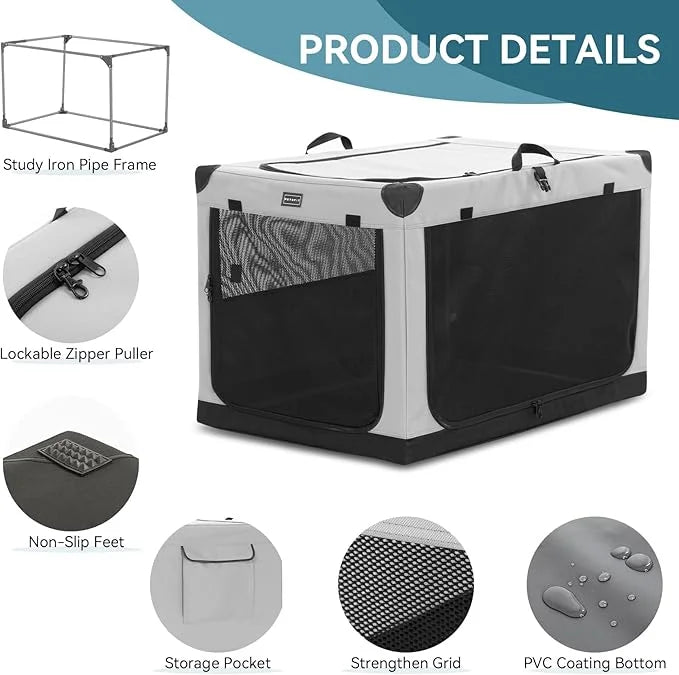PETSFIT Portable Dog Crate, with Patented Adjustable Fabric Cover, Chewproof & Lockable Mesh Doors, Waterproof Base Collap...