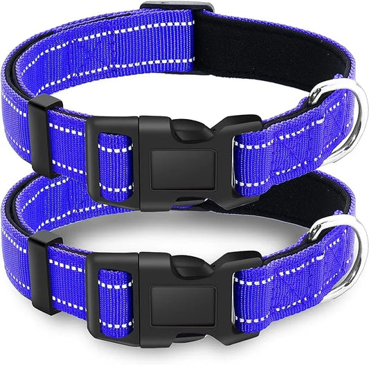 2 Pack Reflective Dog Collar with Safety Locking Buckle, Adjustable Soft Breathable Comfortable Nylon Pet Collar for Small...