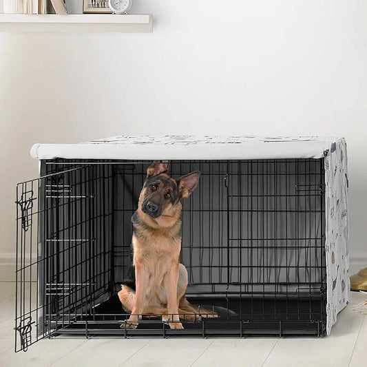 Sweet Jojo Designs 48in. Large Dog Crate Cover (Cartoon Puppy Print) Pet Cage, Kennel Covers (Neutral, Modern, Bulldog, Wi...