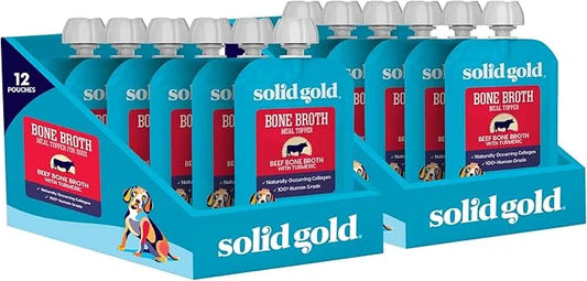 Solid Gold Beef Bone Broth for Dogs - Grain Free Dog Food Topper Rich in Collagen and Superfoods - Nutrient Dense Dog Grav...