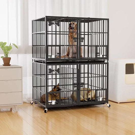 aboxoo 42 inch Stackable Heavy Duty Metal Dog Crate for 4 Dogs/Large Dog,All Metal Open Top Access,Escape Proof Cage,Dog K...