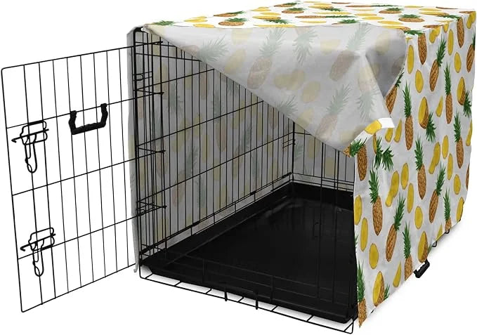 Lunarable Pineapple Dog Crate Cover, Sliced in Half Ananas Exotic Fruit Rhythmic Retro Look Print, Easy to Use Pet Kennel ...