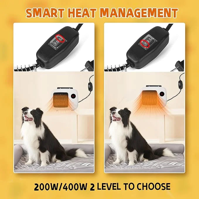 Pet House Heater with Thermostat - 2 Heating Modes (200/400W), 6FT Anti Chew Cord, Overheat Protection - Ideal for Dog Hou...