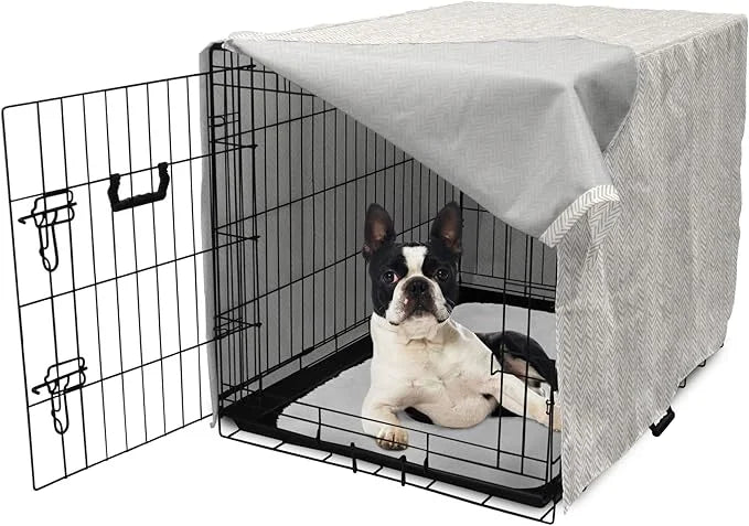 Lunarable Chevron Dog Crate Cover, Hand Drawn Monochrome Herringbone Lines Composition of Abstract Zigzags, Easy to Use Pe...