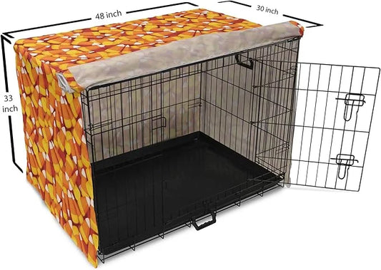 Lunarable Candy Corn Dog Crate Cover, Cartoon Style Pattern of Repetitive Nested Sweets Clutter, Easy to Use Pet Kennel Co...