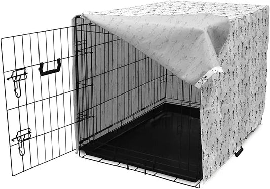 Lunarable Skull Dog Crate Cover, Cartoon Pattern of Monochrome Skeletons Halloween Themed Illustration Horror, Easy to Use...