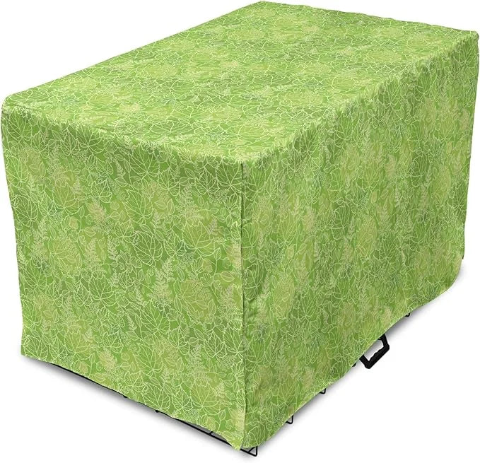 Lunarable Green Dog Crate Cover, Line Art Style Flourish Pattern on Green Tone Backdrop Ornate Victorian, Easy to Use Pet ...