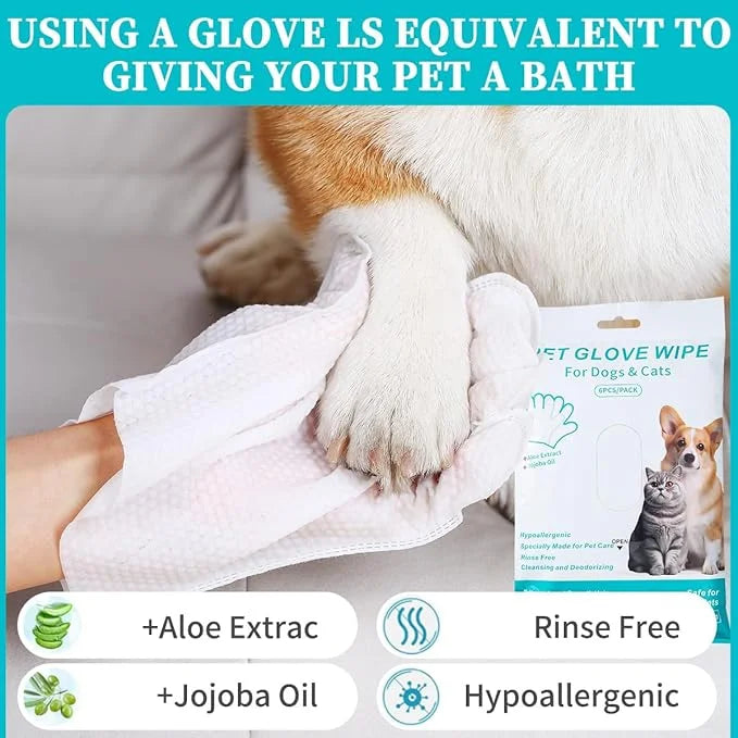 Pet Glove Wipes for Dogs Cats, Extra Thick Hypoallergenic Dog Dry Cleaning Bath Gloves Wipes Deodorizing for Paws/Butt/Tee...