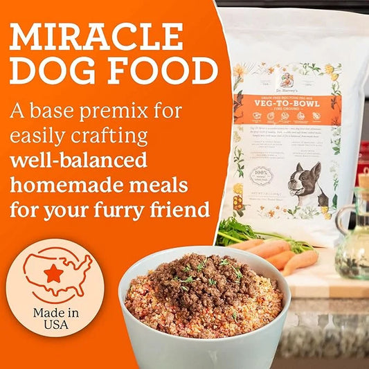 Dr. Harvey's Veg-to-Bowl Fine Ground Dog Food, Human Grade Dehydrated Base Mix for Dogs, Grain Free Holistic Mix for Small...