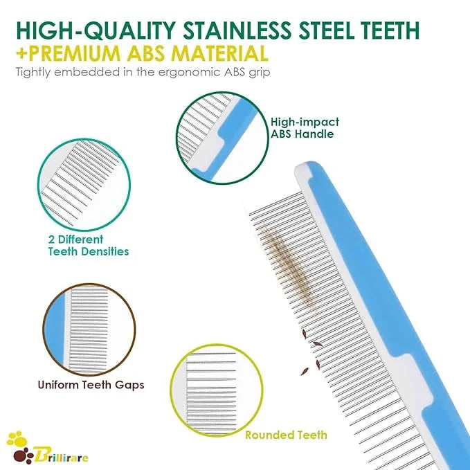 2 Pack Dog Combs, 2-in-1 Stainless Steel Cat Grooming Comb with Rounded Teeth, Professional Pet Dematting Tool, Prevents K...