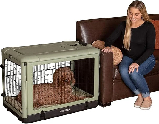 Pet Gear “The Other Door” 4 Door Steel Crate for Dogs/Cats with Garage-Style Door, Includes Plush Bed + Travel Bag, No Too...