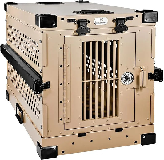 Heavy Duty Fully Collapsible Powder-Coated Aluminum Dog Crate - Small (Tan) - Product Image