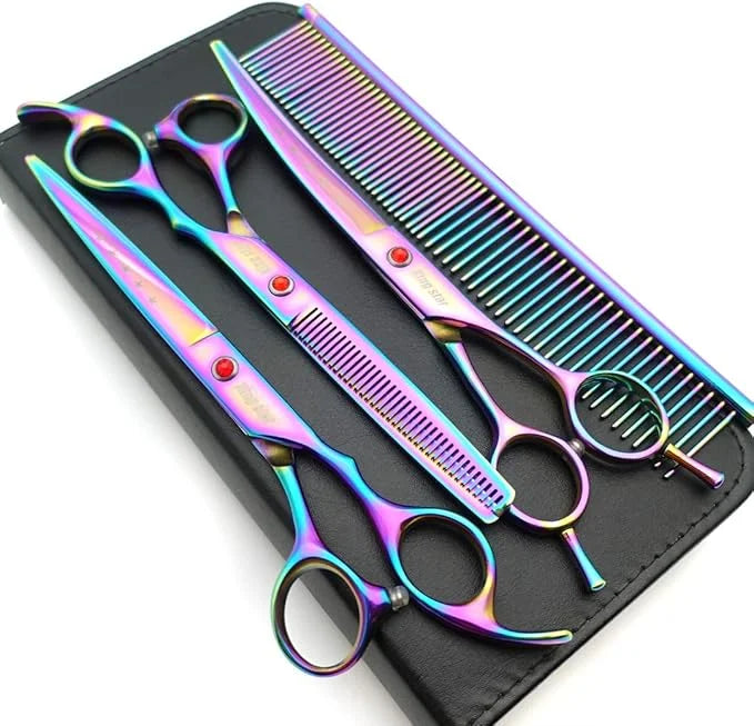 7.0in Titanium Professional Pet Grooming Scissors Set,Straight & Thinning & Curved Scissors 3pcs Set for Dog Grooming,A349...