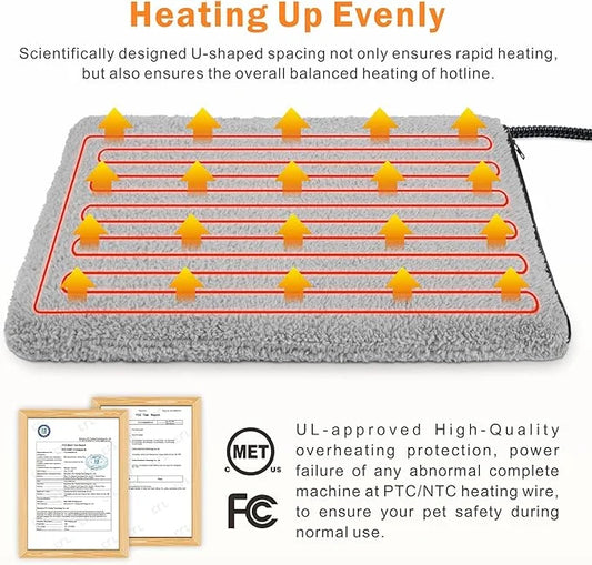 Heated Cat Bed, 11 Adjustable Temperature Pet Heating Pad Indoor for Dogs Cats Heating Mat with Timer, Auto Power Off, Ele...