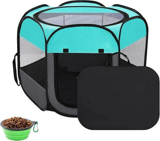 Pet Puppy Playpen for Cat Dog Indoor Outdoor, Foldable Portable Tent, Pop Up Dog Kitten Kennel Playpen with Carrying Case ...