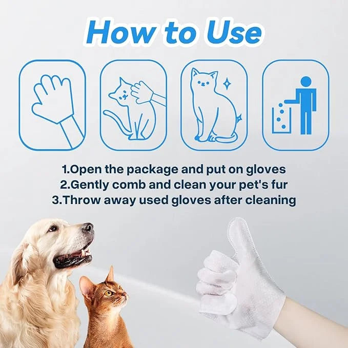 Pet Glove Wipes for Dogs Cats, Cleaning & Deodorizing Grooming Gloves, Dog Wipes for Body Daily Care, Cat Grooming Wipes C...
