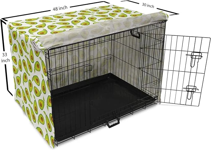 Lunarable Avocado Dog Crate Cover, Pattern of Sliced Healthy Fruits Scattered, Easy to Use Pet Kennel Cover for Medium Lar...