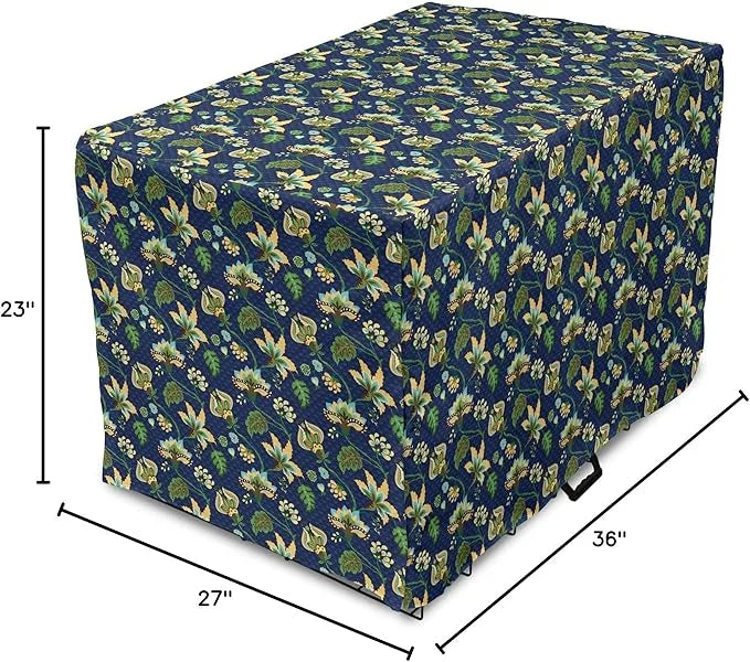 Lunarable Jacobean Dog Crate Cover, Triangles with Floral Pattern Stalks Leaves Flowers Whimsical Nature, Easy to Use Pet ...