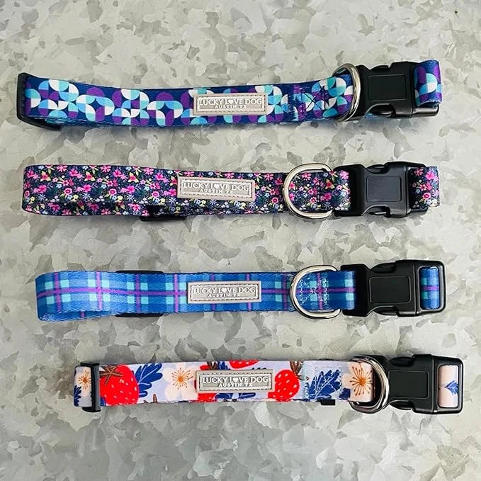 Lucky Love Dog, Blue and Violet Plaid Dog Collar, Adjustable & Comfy Collar for Boy and Girl Dog, Easy On & Off Clasp Acce...