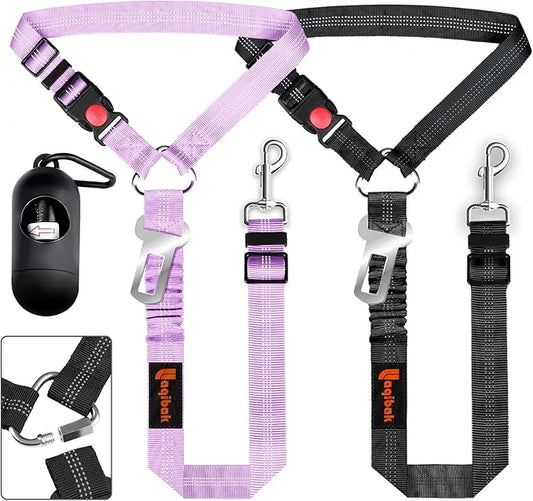 Removable Dog Seat Belts Harness for Car, 3 in 1 Pet Dog Car Seatbelt Leash, laqibak Restraint Secures to Headrest and Ref...