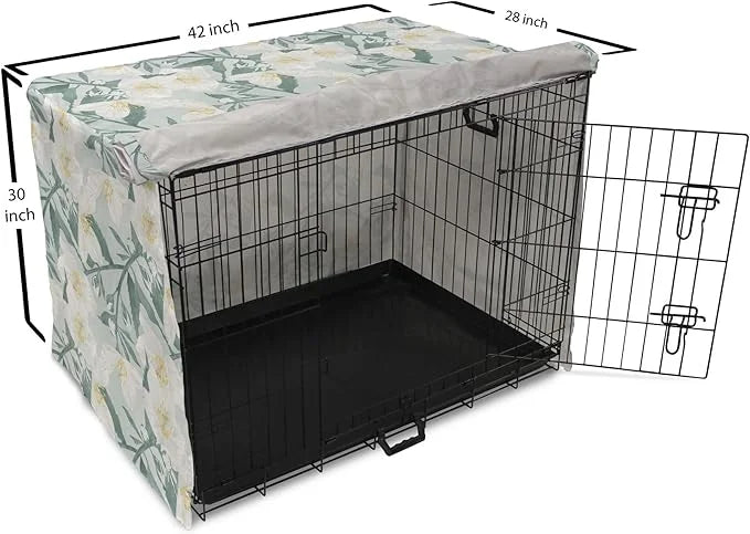 Lunarable Jasmine Dog Crate Cover, Delicate Pointy Petals Flower in Muted Tones, Easy to Use Pet Kennel Cover for Medium L...