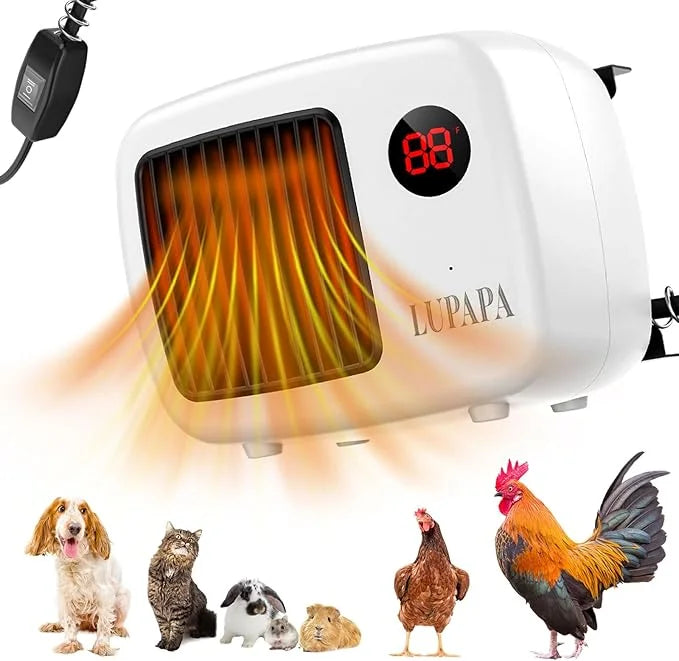 Thermostatic Dog House Heater with Anti-Bite Wires, Wall-Mounted Pet Heater with 2 Wind Speed Modes (300W/600W), Suitable ...