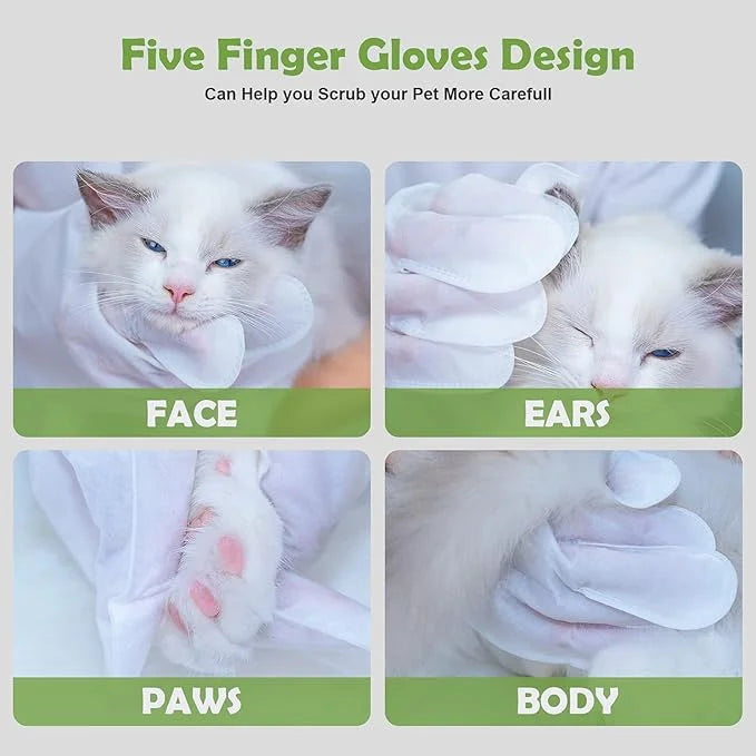 Pet Grooming Glove - Gentle Deshedding Brush Glove, Pet Bathing Wipes - Enhanced Five Finger Design - Daily Care and Trave...