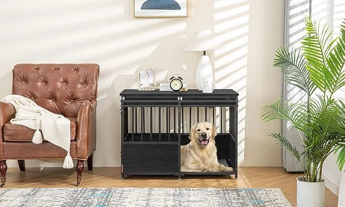 KOOPRO 40 Inch Dog Crate Furniture with Cushion for Small Medium Dogs, Wooden Heavy Duty Dog Kennel with Double Doors, Dec...