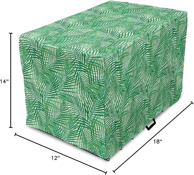Lunarable Fern Pattern Dog Crate Cover, Background Illustration Covered with Palm Tree Leaves Art Print, Easy to Use Pet K...