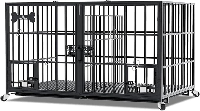 Dosker 54 inch XL Dog Crate for Large Dog/Double Medium Dogs,Heavy Duty Metal Dog Cages,All Metal Open Top Stackable,Dog K...