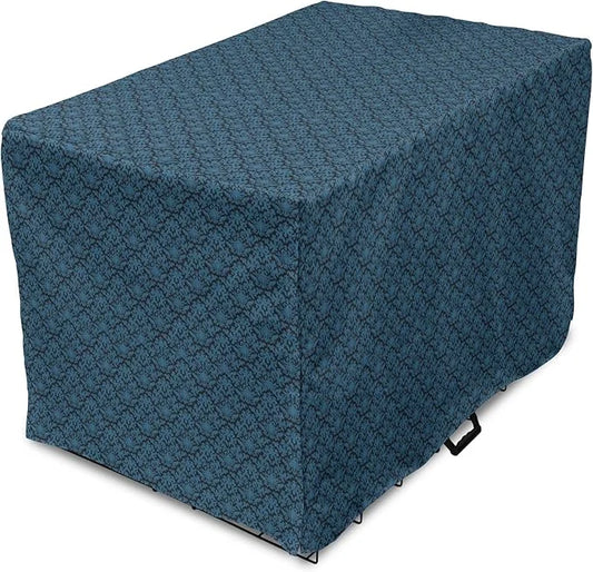 Lunarable Damask Blue Dog Crate Cover, Repetition with Rococo Inspired Royal Style Ornamental Pattern, Easy to Use Pet Ken...