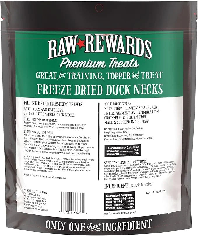 Northwest Naturals Raw Rewards Freeze-Dried Duck Neck Treats for Dogs and Cats - Bite-Sized Pieces - Healthy, 1 Ingredient...