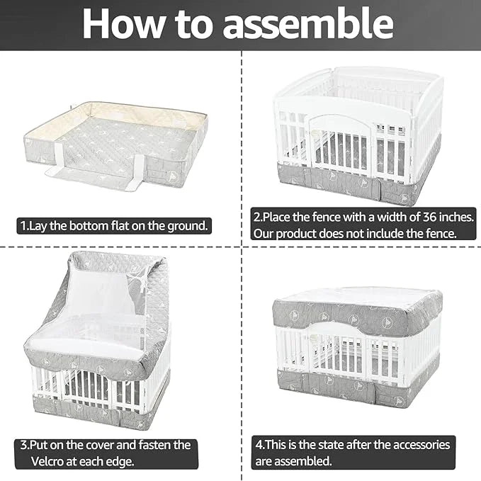 PJYuCien Dog Playpen Bottom Pad and Cover Fits for 36 Inch 4 Panels Exercise Pet Pen,Grey - Product Image