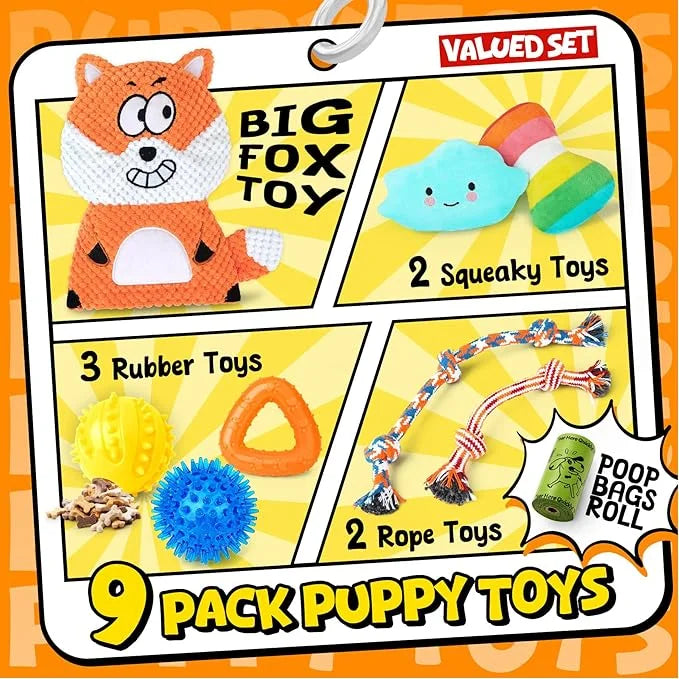 Zeaxuie 9 Pack Puppy Toys for Teething, Puppy Chew Toys with Cute Squeaky Dog Toys, Treat Ball and Rope Dog Chew Toys for ...
