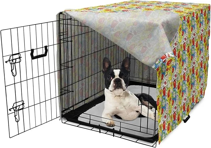 Lunarable Vegetables Dog Crate Cover, Ornate Food Garlic Pepper Cauliflower Delicious Plants Image, Easy to Use Pet Kennel...