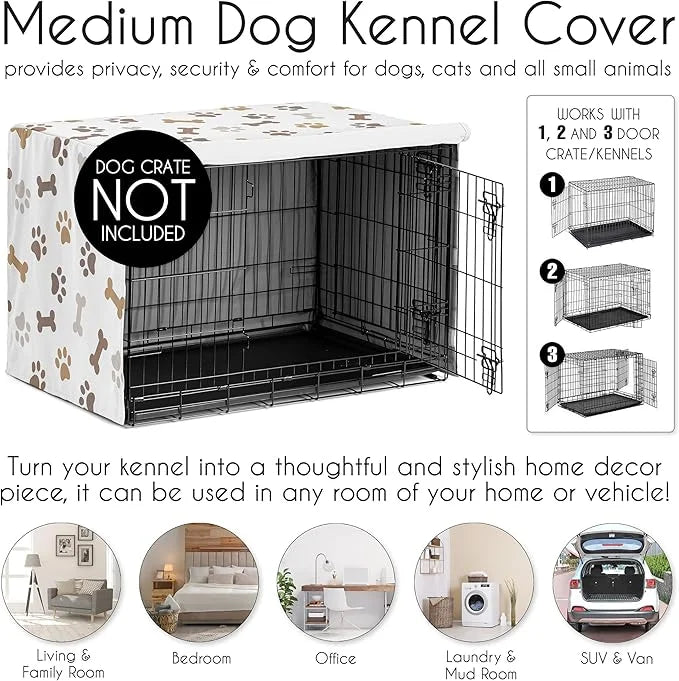 Sweet Jojo Designs 36in. Medium Dog Crate Cover (Bones and Paw Prints) Pet Cage, Kennel Covers (Modern, Cartoon, Doggy, Pu...